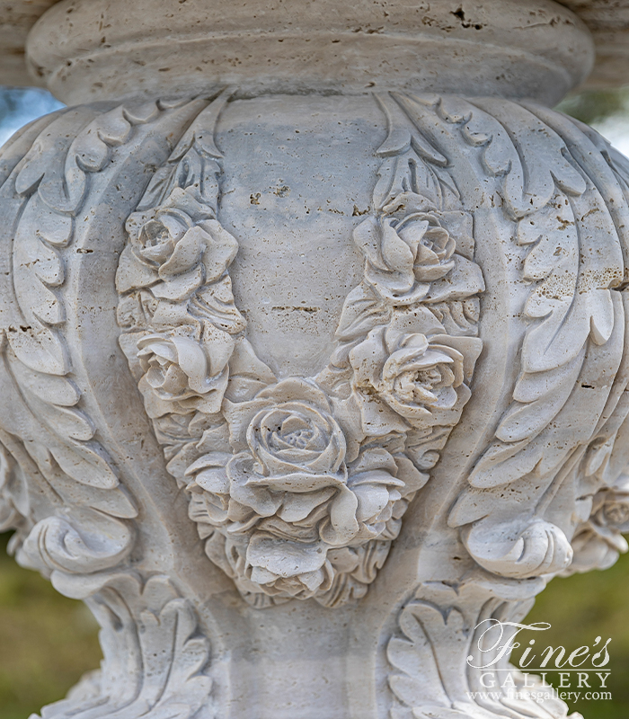 Marble Fountains  - Ornate Floral Garlands Fountain In Italian Roman Travertine  - MF-2230